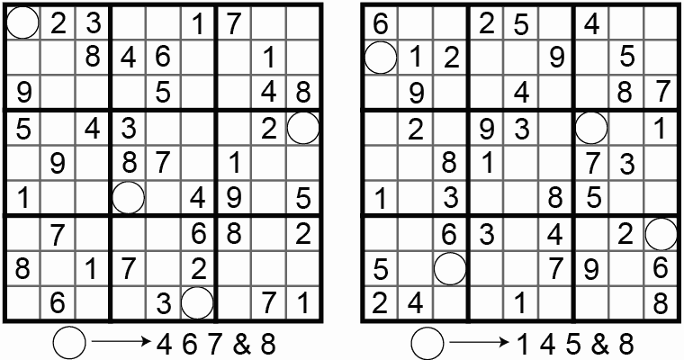 Figure 1. The first Number Place puzzles. (Dell Pencil Puzzles & Word Games #16, page 6, 1979-05)